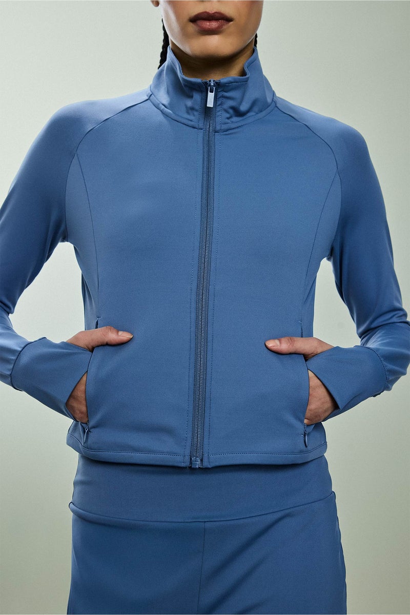 DeFacto Blue Woman Slim Fit Soft Fleece Lined Long Sleeves Sports Zip Up Sweatshirt Casual - Image 3